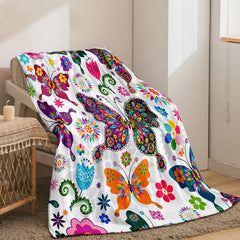 Flannel Flower and Butterfly Cozy Throw Blanket